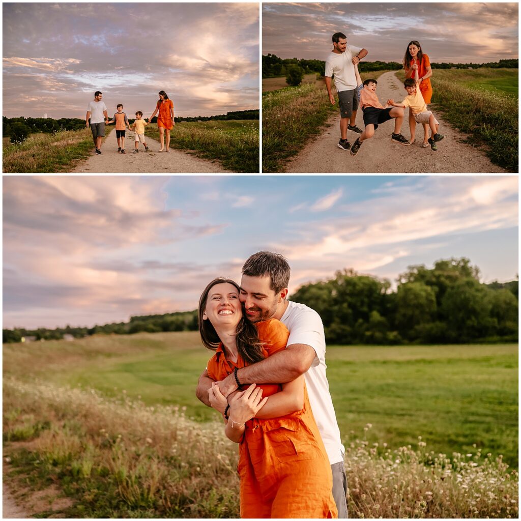 Family playing in a field during a Boston Family Photographer session
