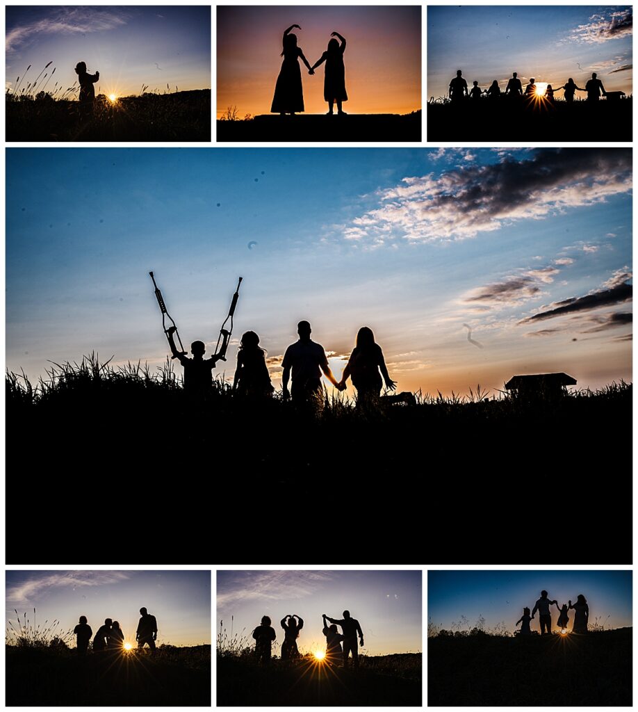 Silhouette image of a family during a Boston photography session 