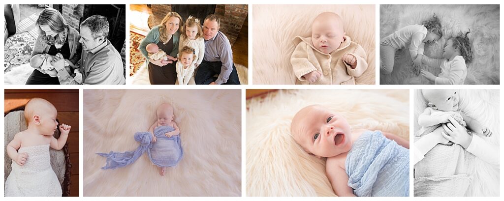 Lifestyle in-home newborn session for a baby boy wrapped in a blue blanket in a Hopkinton MA home
