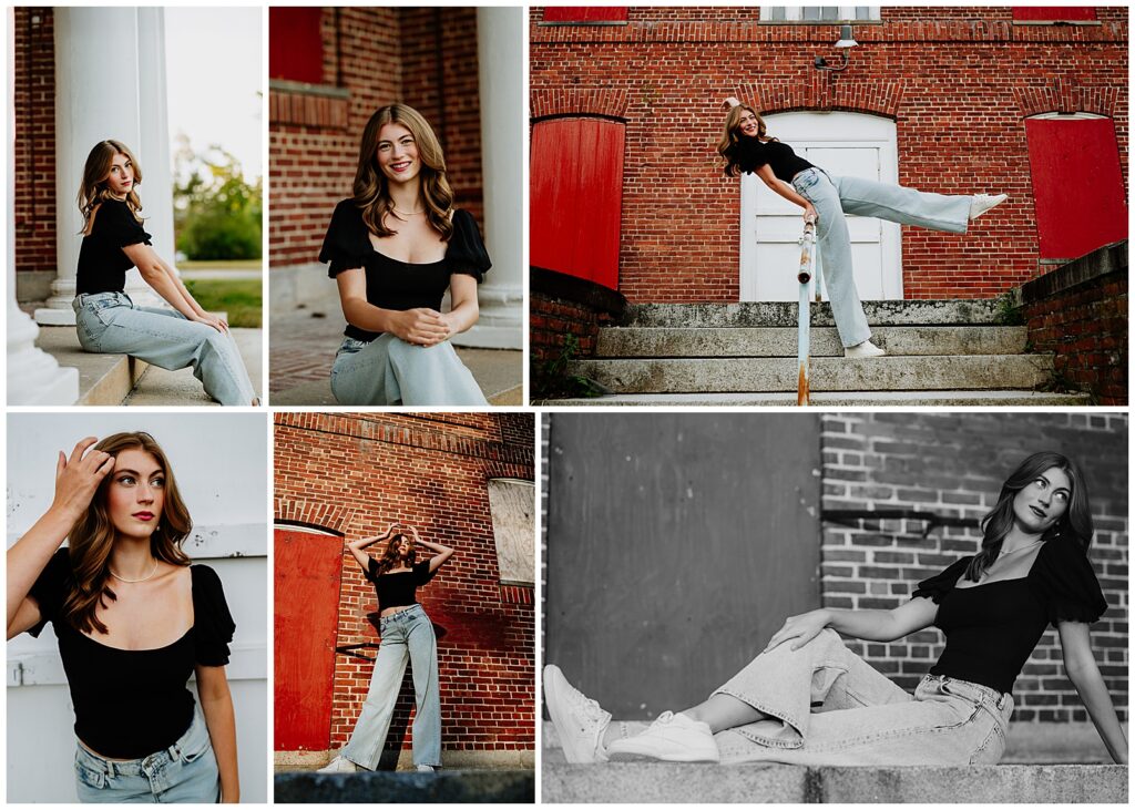 Girl posing against brick wall during her medfield state hospital senior session