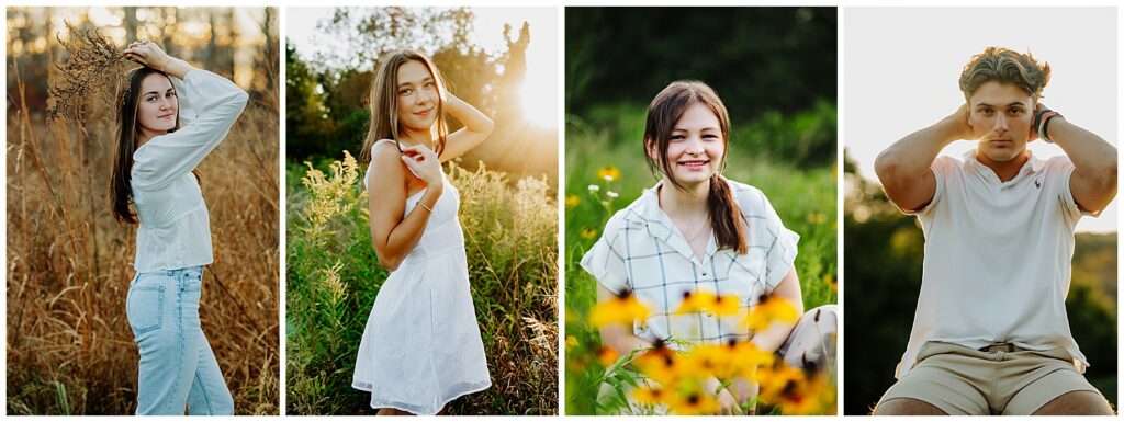 Girl posing in flower field during senior photos in Hopkinton MA