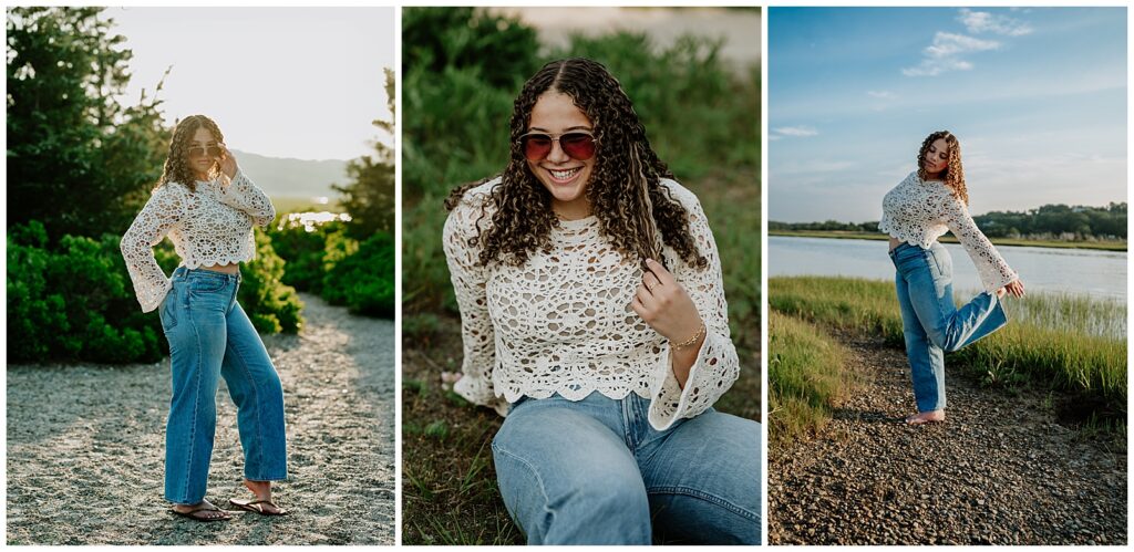 Sunset senior photos at Rexhame Beach
