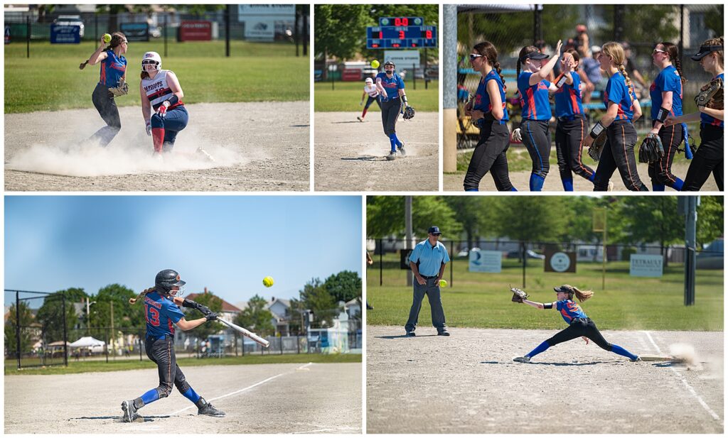 Softball players during game action in a Boston sports photography session 
