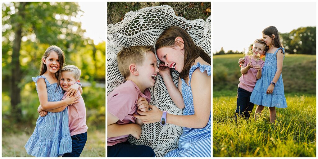 Siblings posing naturally for MetroWest Boston family session.