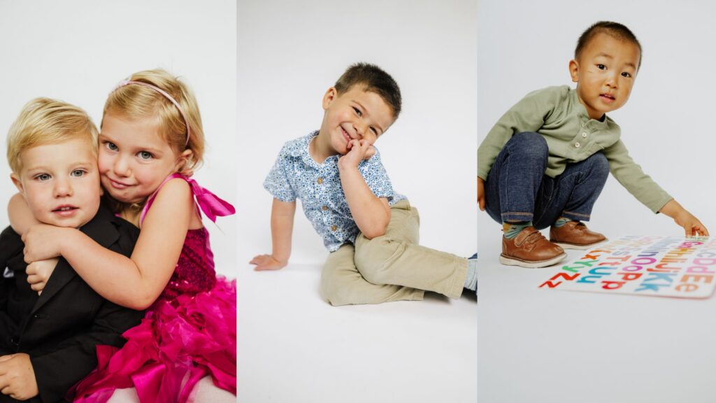 Sibling school portraits of kids who are smiling and natural.